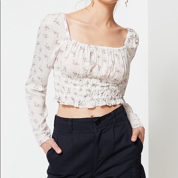 Urban Outfitters Tops | Bouquet Squareneck Smocked Top | Poshmark
